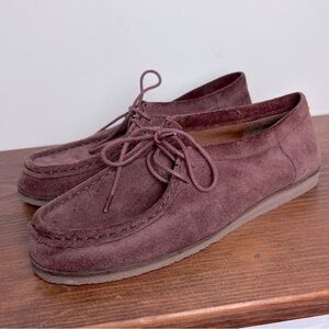 Lucky Brand Acaciah Flat Leather Suede Laced Boat Shoe in Rich Chestnut Fall